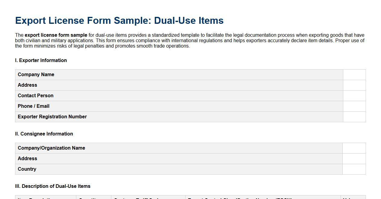 Export license form sample for dual-use items image preview