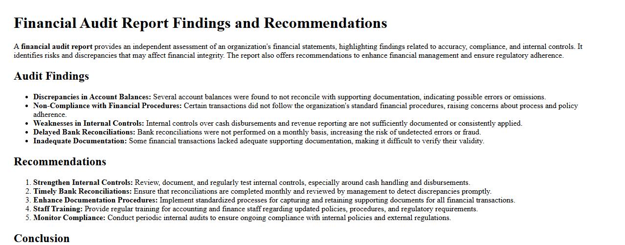 Financial audit report findings and recommendations image preview