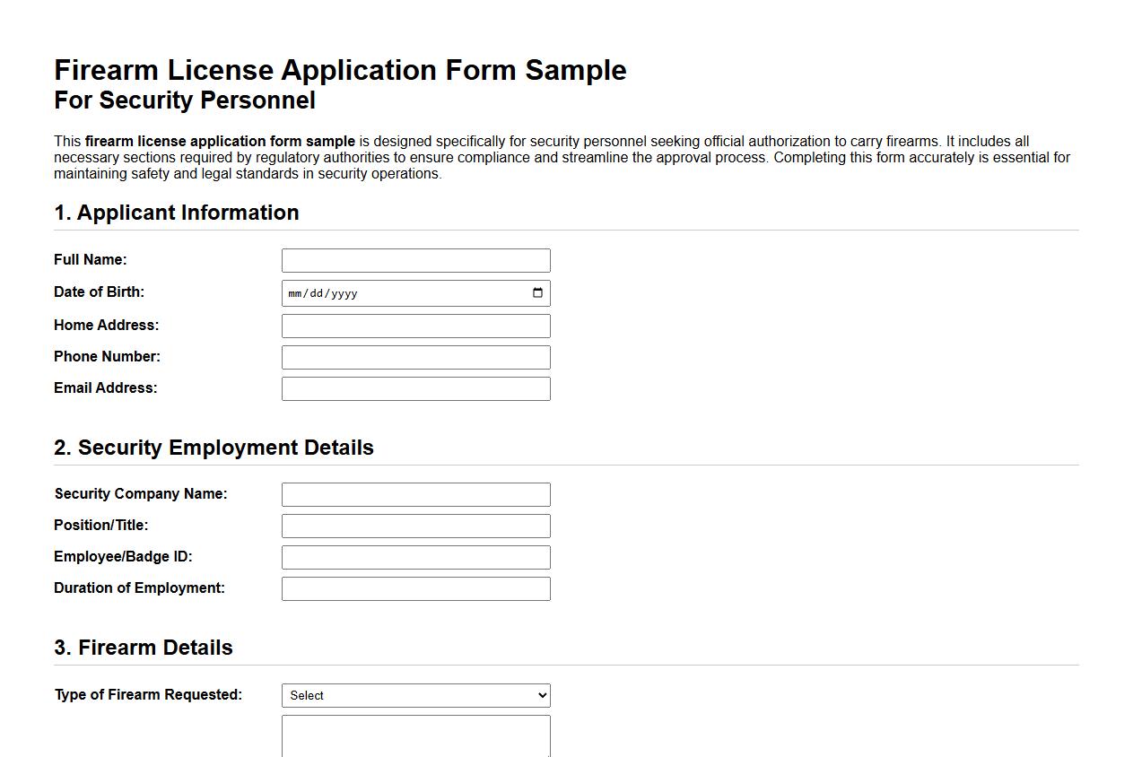 Firearm license application form sample for security personnel image preview