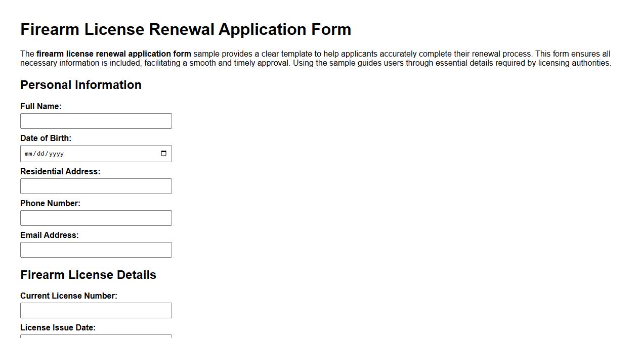 Firearm license renewal application form sample image preview