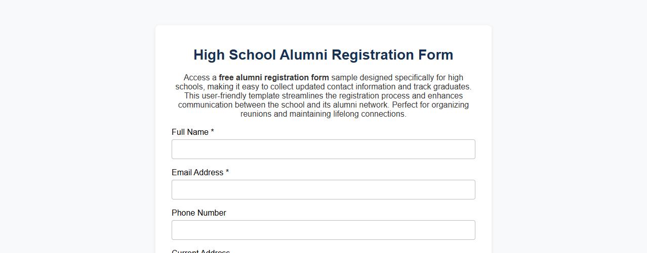 Free alumni registration form sample for high school image preview