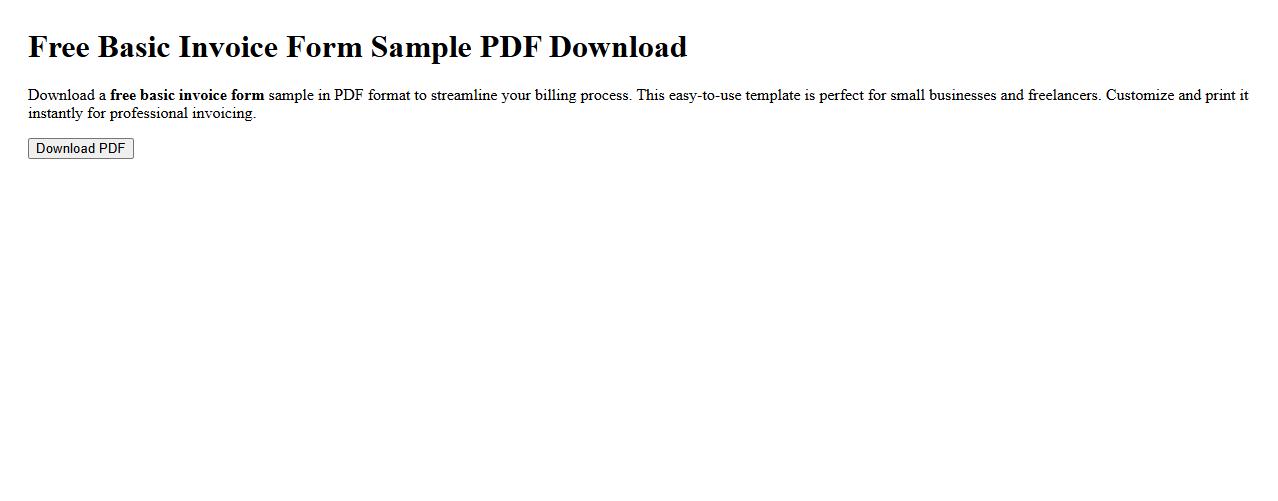 Free basic invoice form sample PDF download image preview