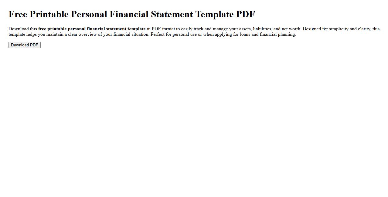 Free printable personal financial statement template PDF image preview