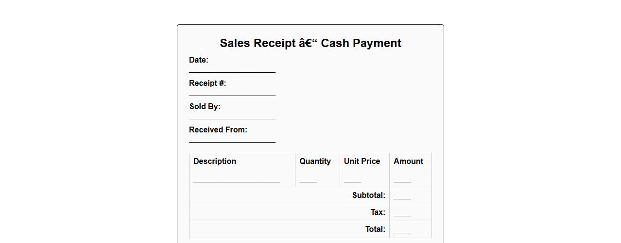 free printable sales receipt for cash payments image preview