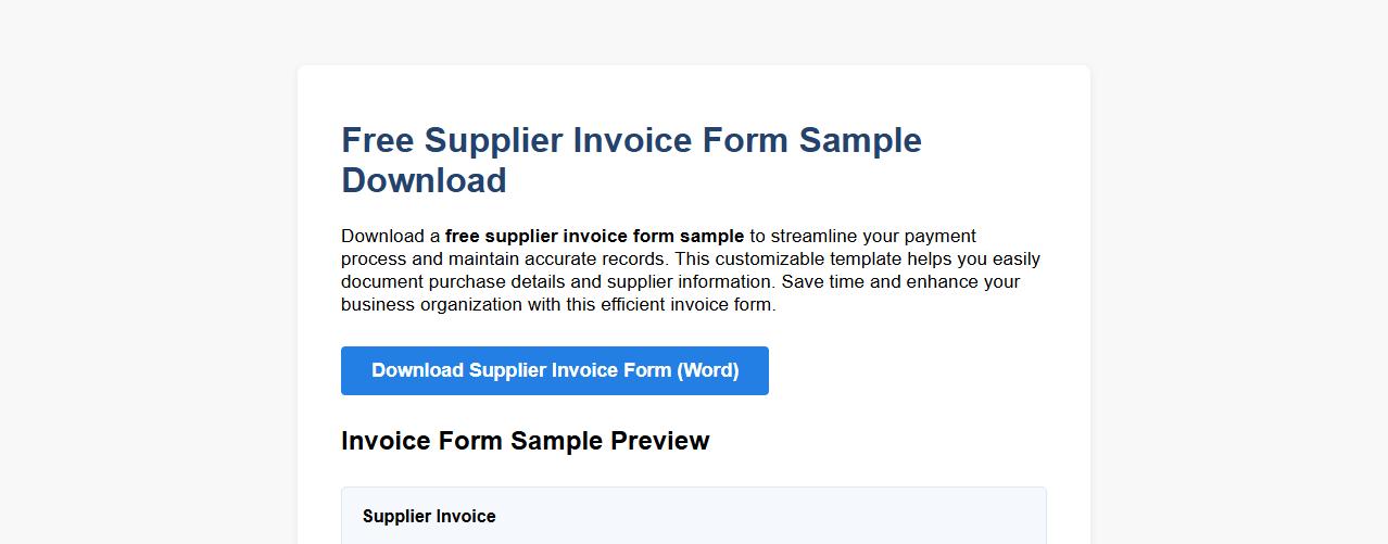 free supplier invoice form sample download image preview