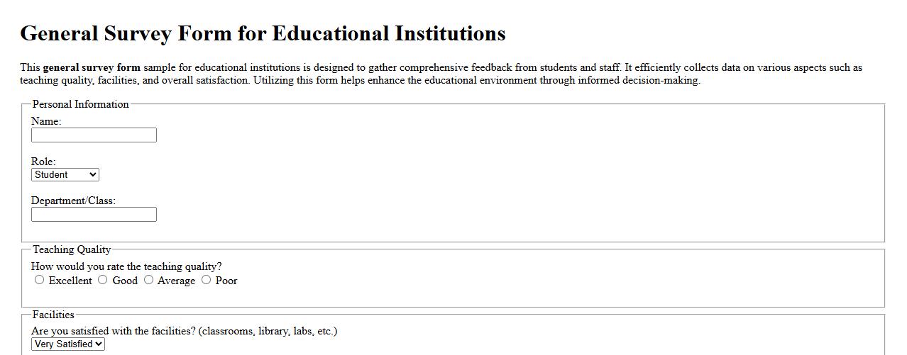 general survey form sample for educational institutions image preview