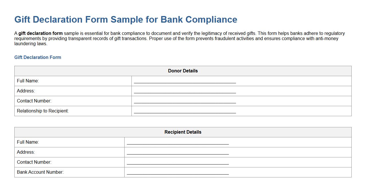 Gift declaration form sample for bank compliance image preview