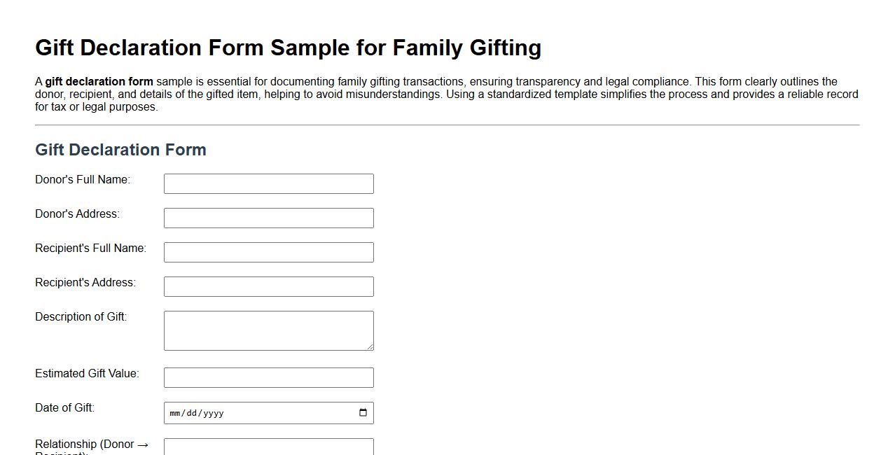 Gift declaration form sample for family gifting image preview