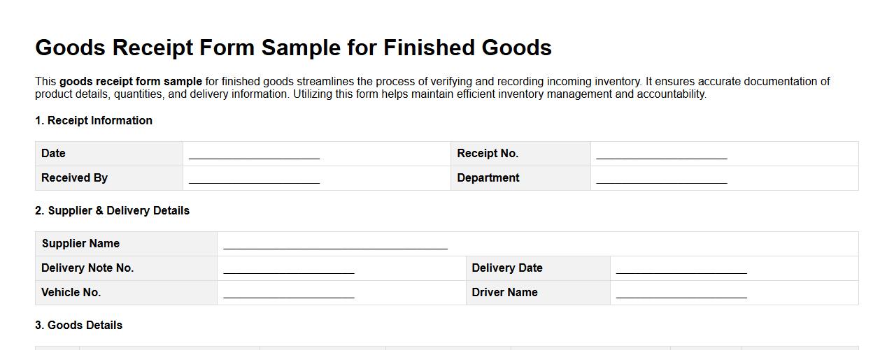Goods receipt form sample for finished goods image preview