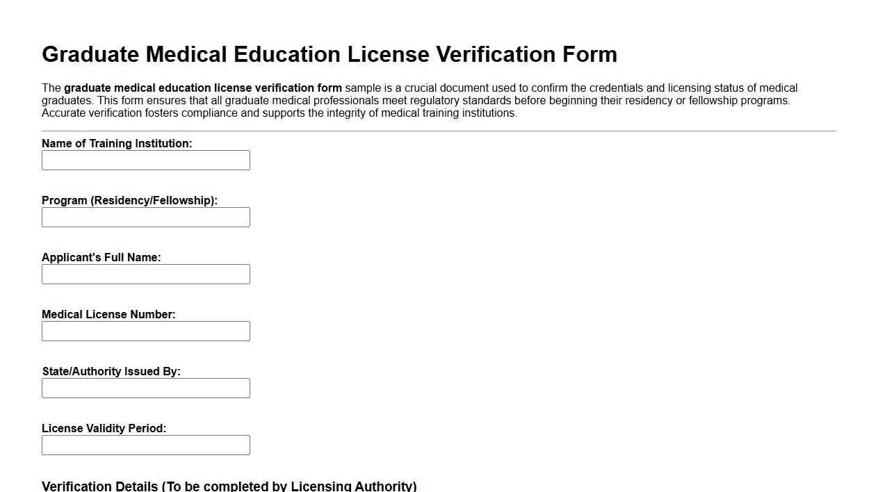 graduate medical education license verification form sample image preview