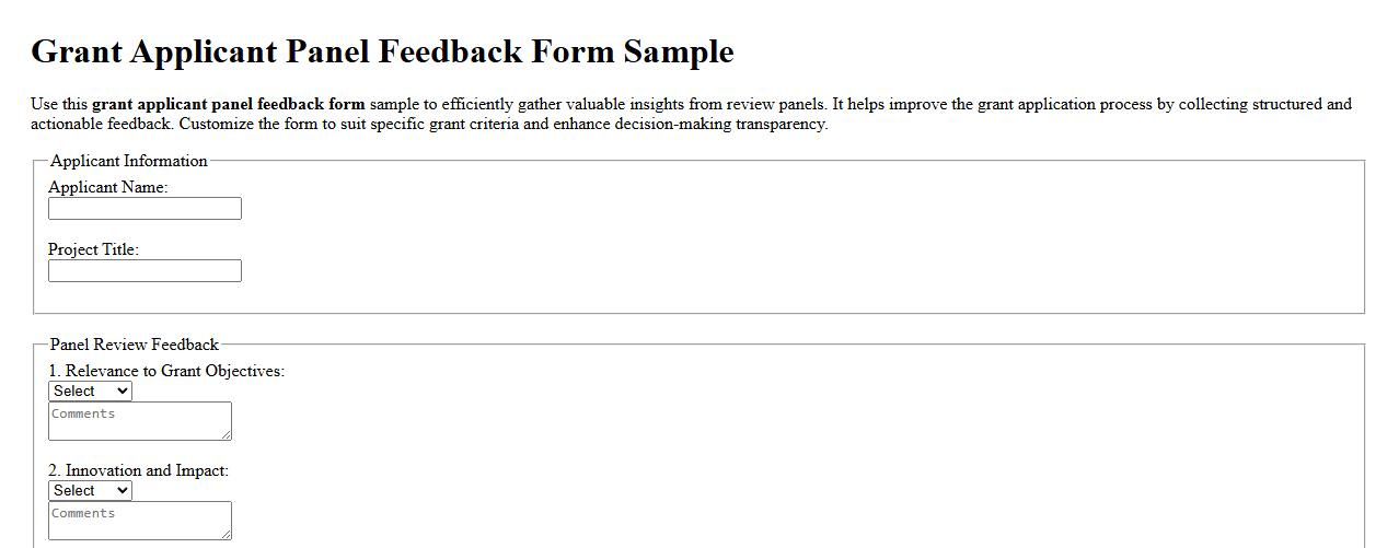 Grant applicant panel feedback form sample image preview