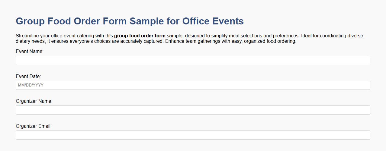 Group food order form sample for office events image preview