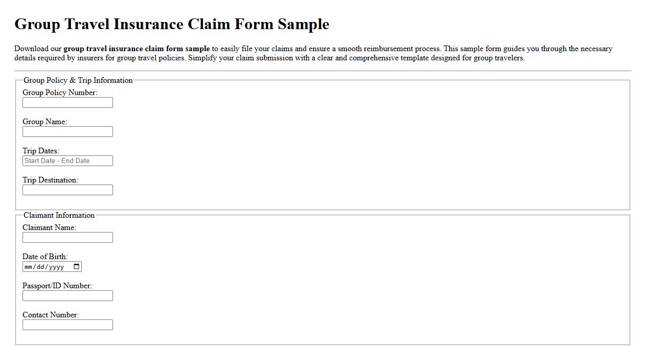 group travel insurance claim form sample image preview