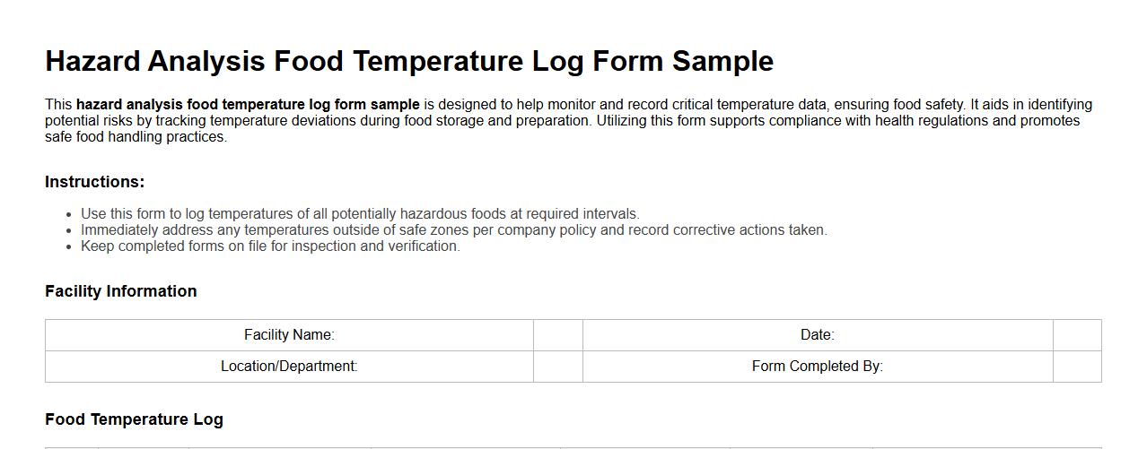 hazard analysis food temperature log form sample image preview