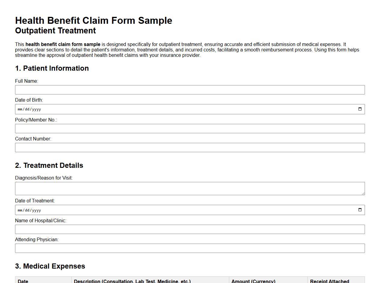 health benefit claim form sample for outpatient treatment image preview