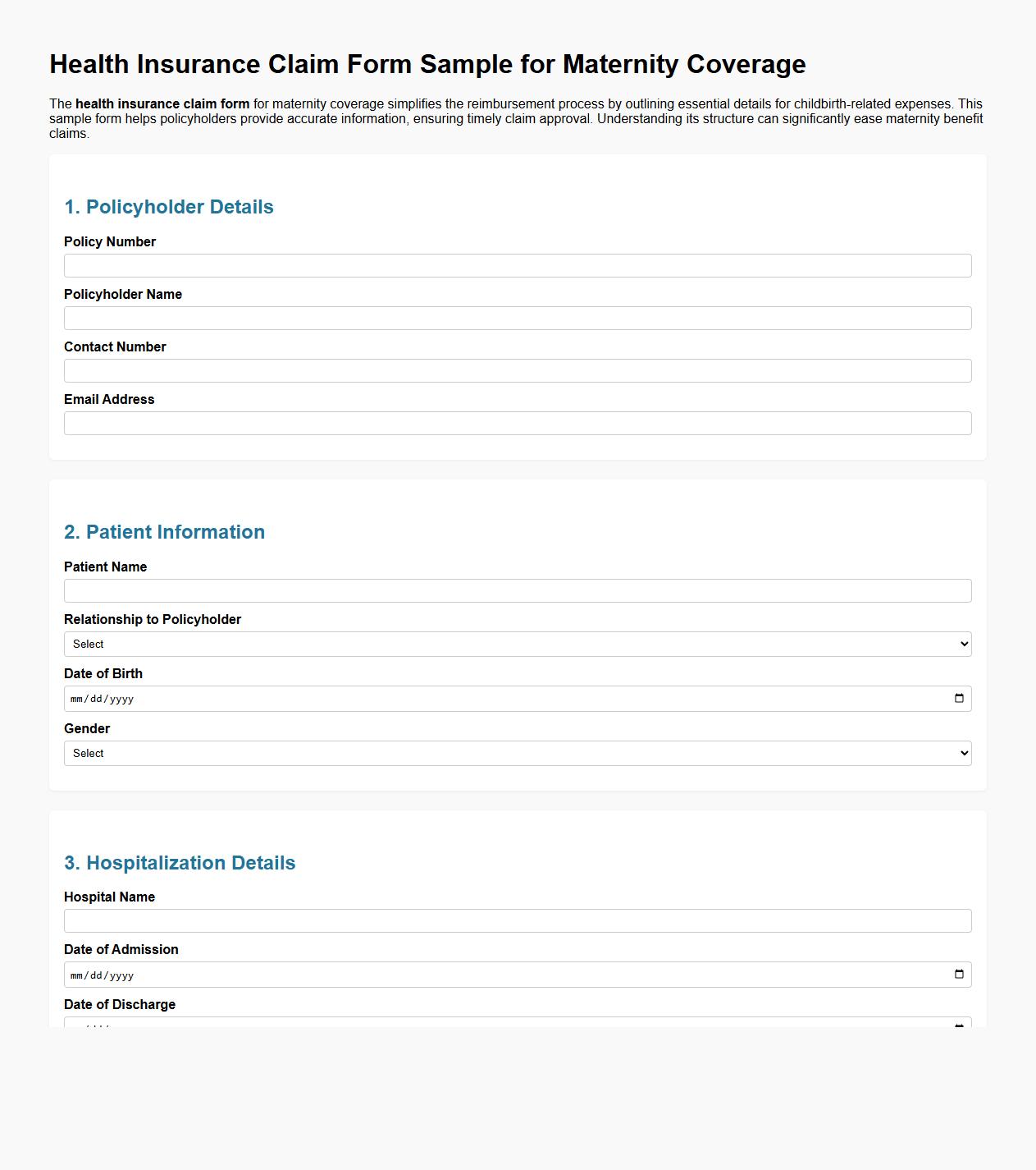 Health insurance claim form sample for maternity coverage image preview