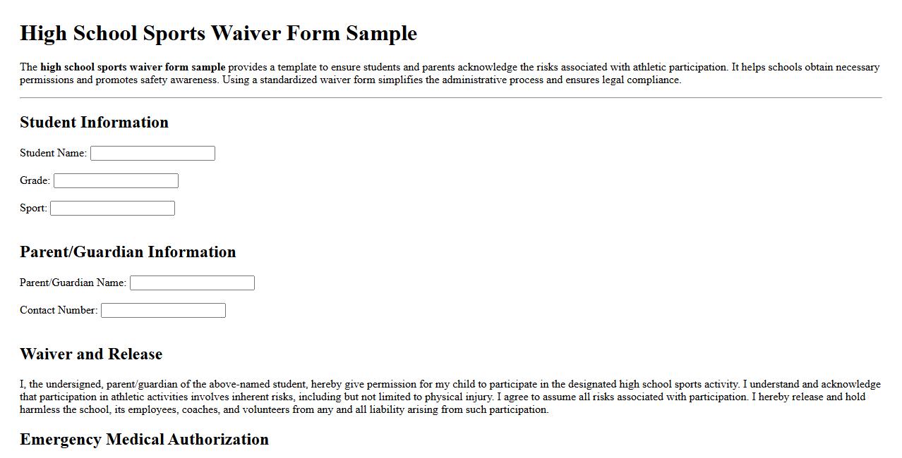 high school sports waiver form sample image preview