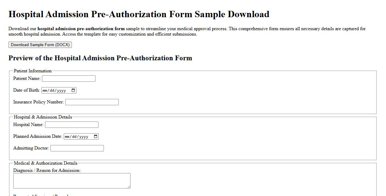 hospital admission pre-authorization form sample download image preview