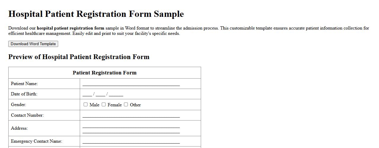 hospital patient registration form sample in word format image preview