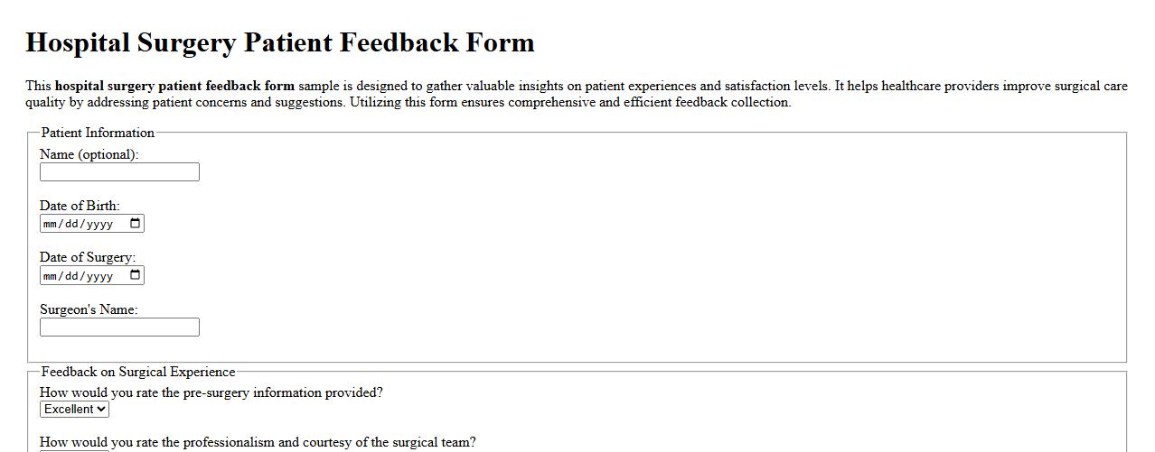 hospital surgery patient feedback form sample image preview