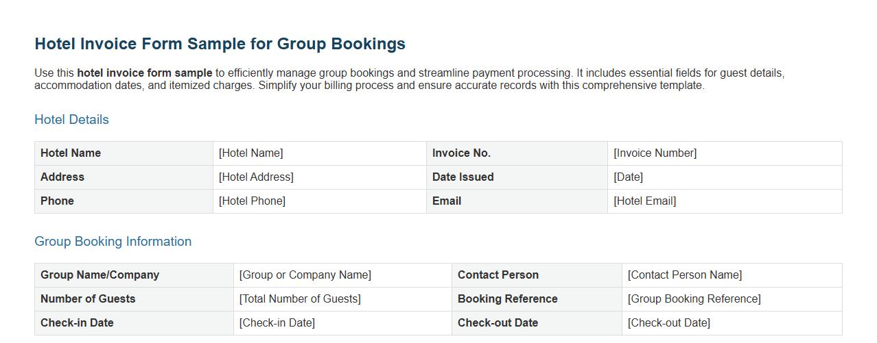 Hotel invoice form sample for group bookings image preview