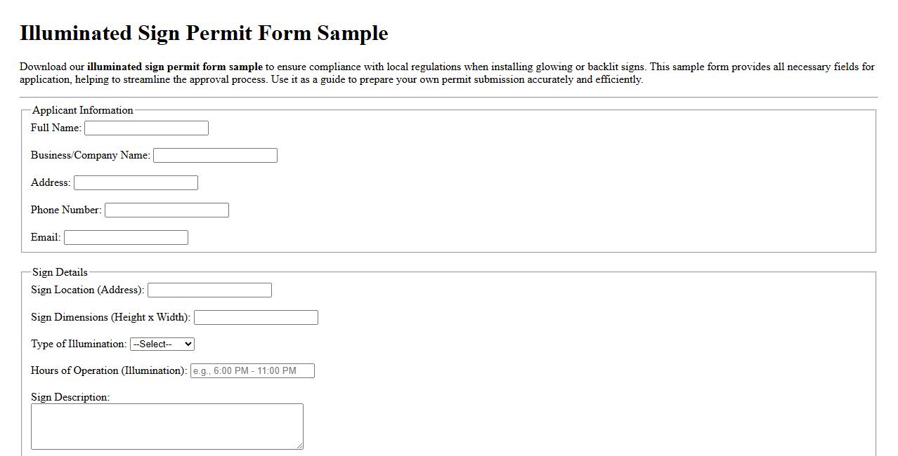illuminated sign permit form sample image preview