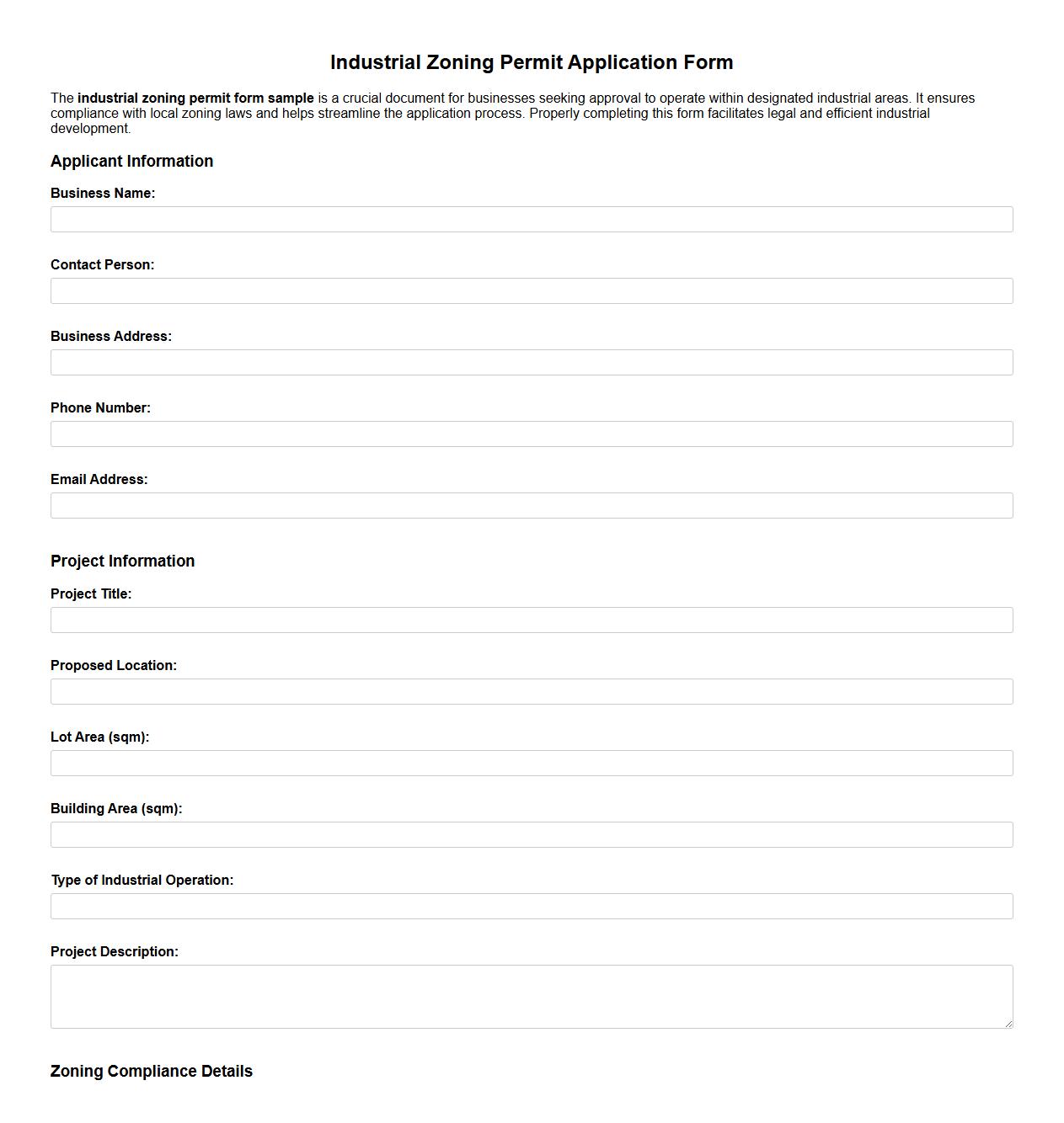 industrial zoning permit form sample image preview