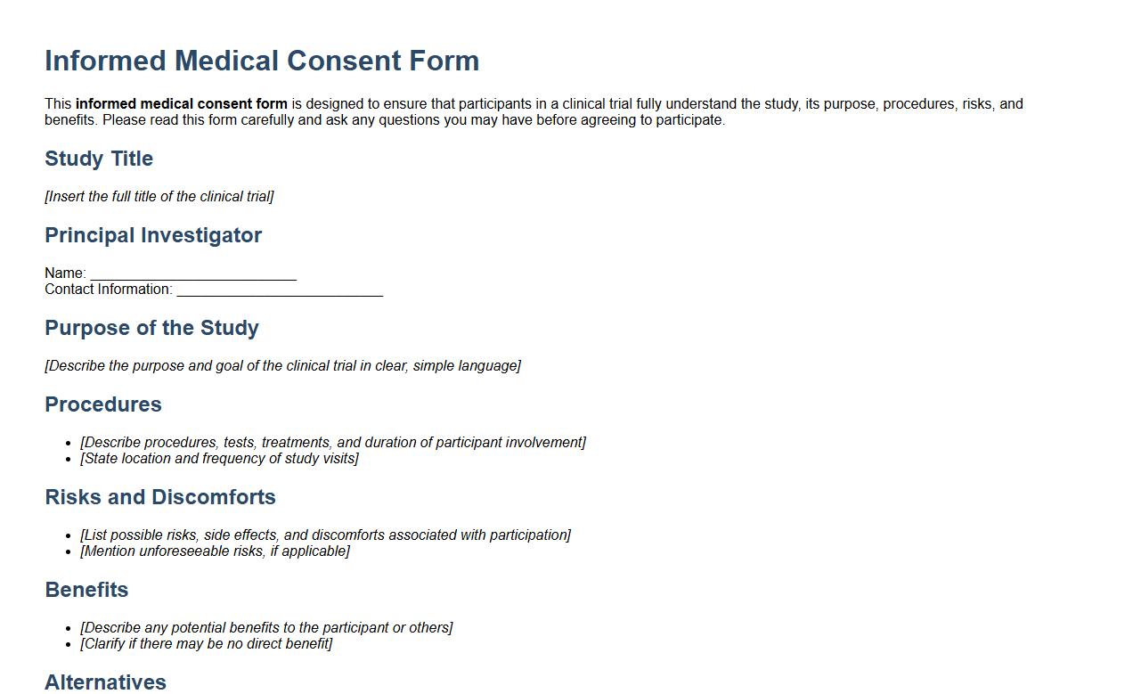 informed medical consent form sample for clinical trials image preview