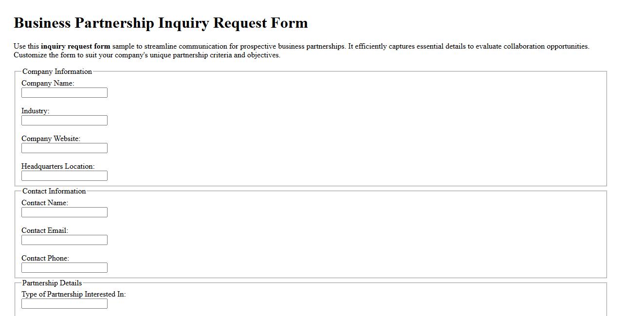 Inquiry request form sample for business partnership image preview