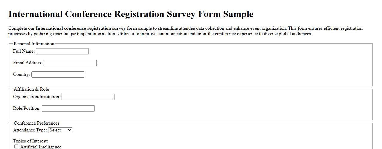 International conference registration survey form sample image preview