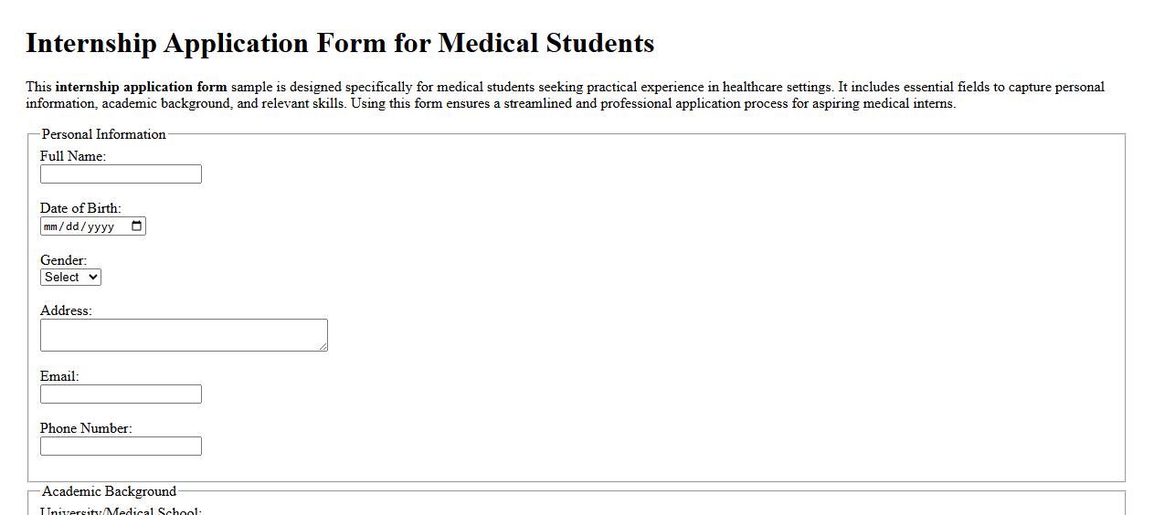 Internship application form sample for medical students image preview