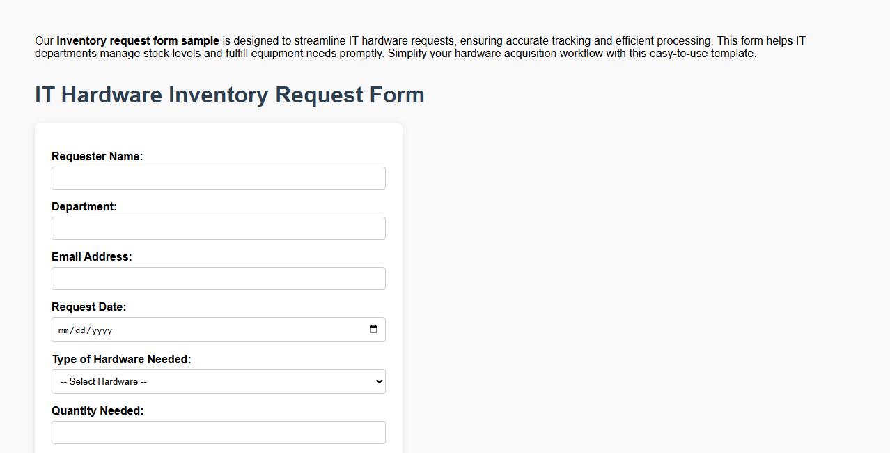 inventory request form sample for IT hardware requests image preview