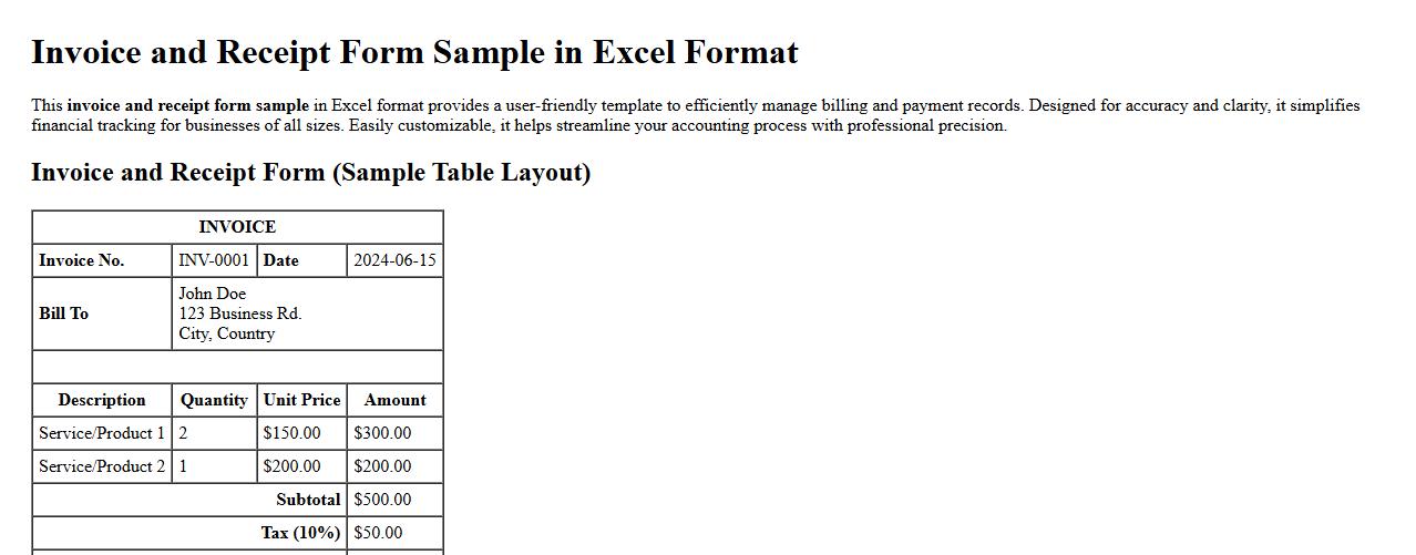 invoice and receipt form sample in excel format image preview