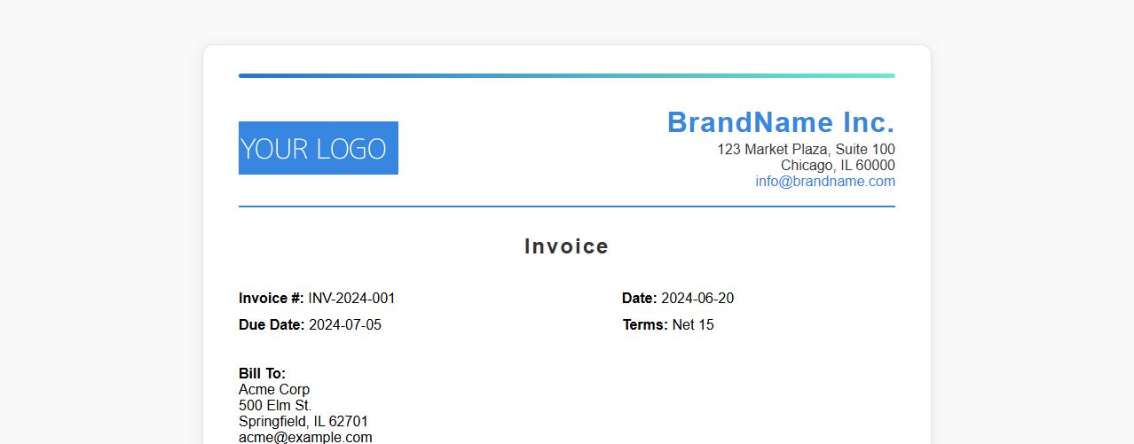 invoice template excel with logo and branding image preview