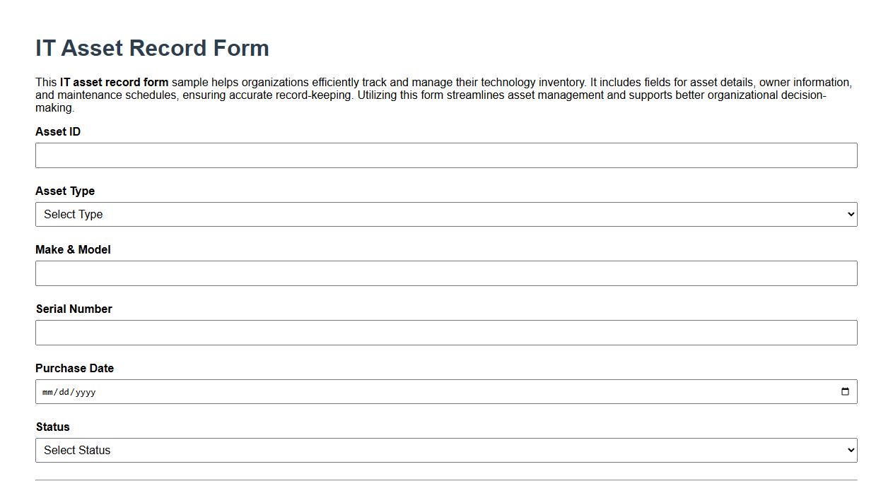 IT asset record form sample for organizations image preview