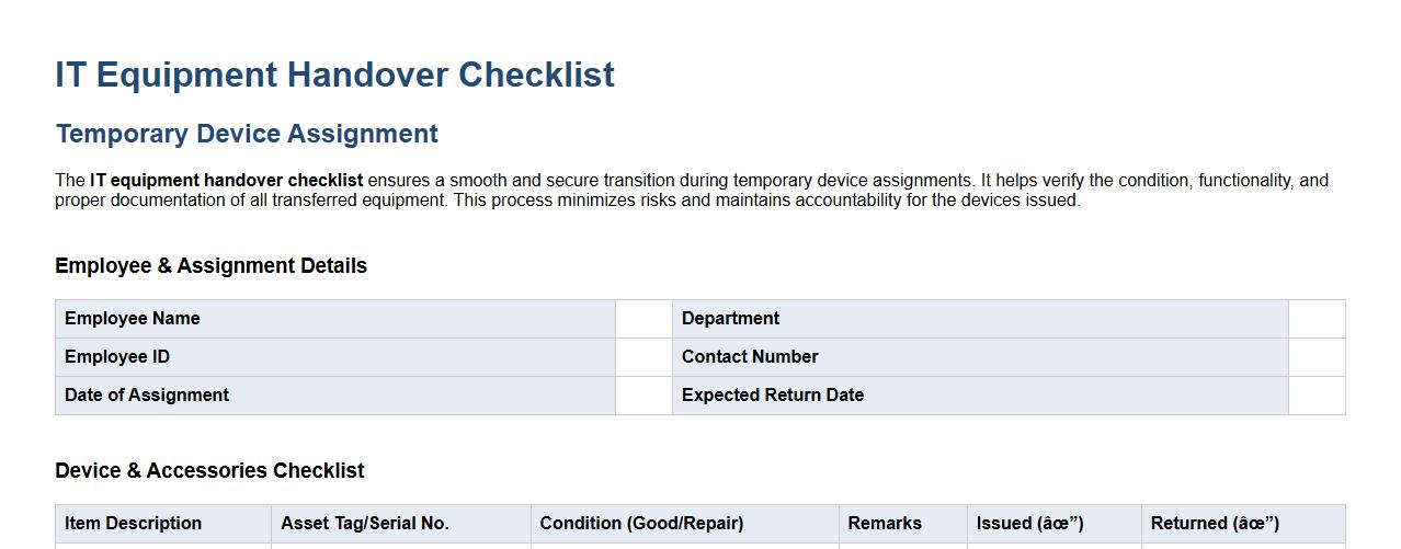 IT equipment handover checklist for temporary device assignment image preview