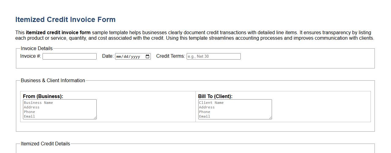 itemized credit invoice form sample template image preview