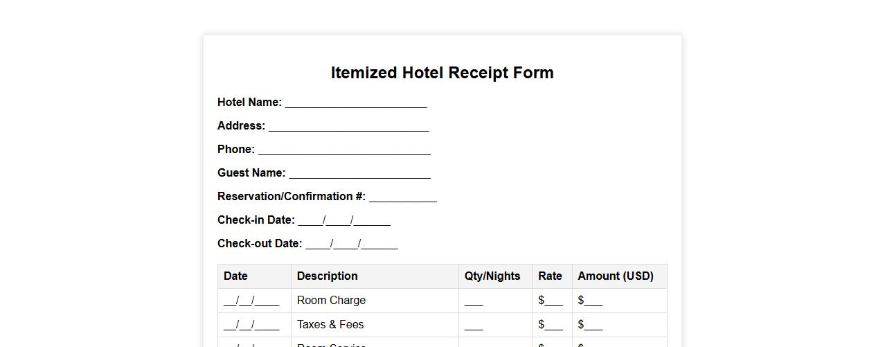 itemized hotel receipt form sample for insurance claims image preview