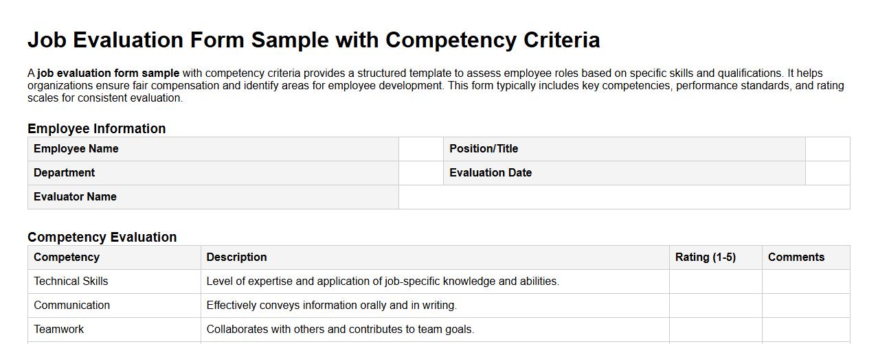 Job evaluation form sample with competency criteria image preview