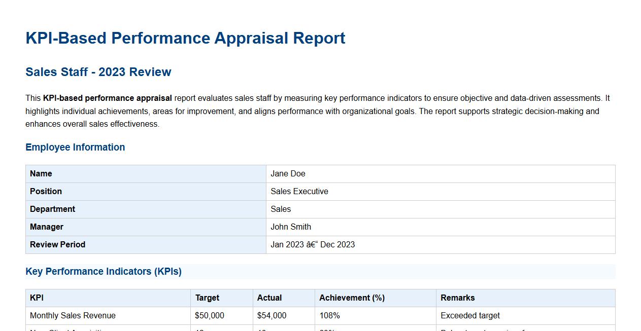 KPI-based performance appraisal report for sales staff image preview