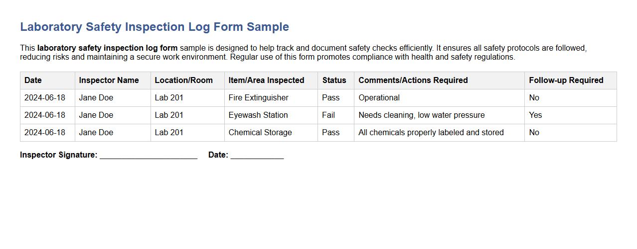 Laboratory safety inspection log form sample image preview