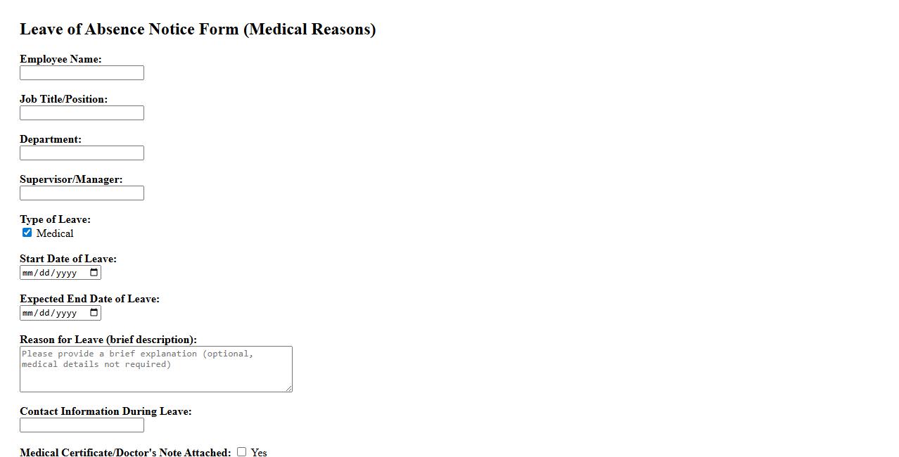 leave of absence notice form sample for medical reasons image preview