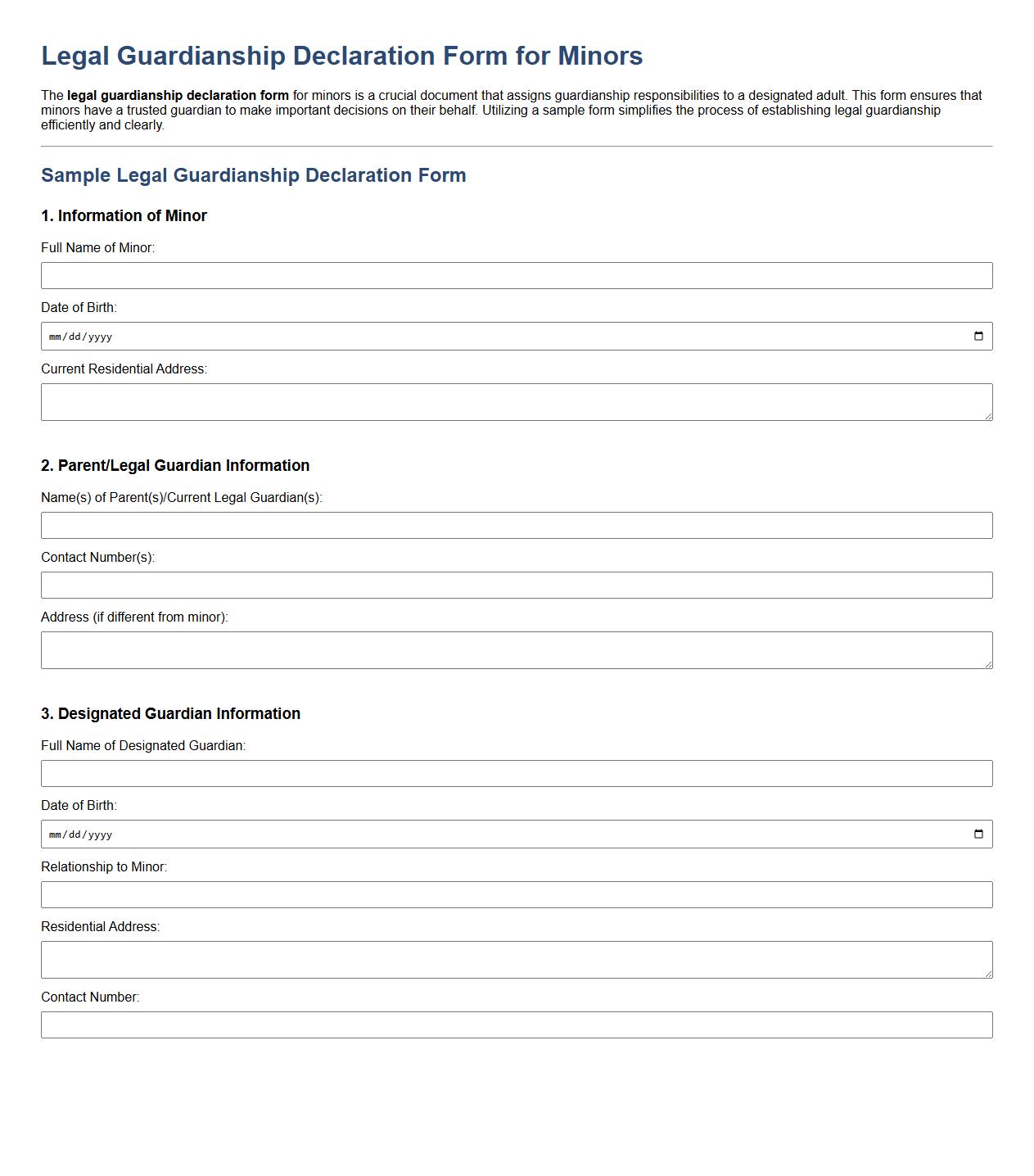 Legal guardianship declaration form sample for minors image preview