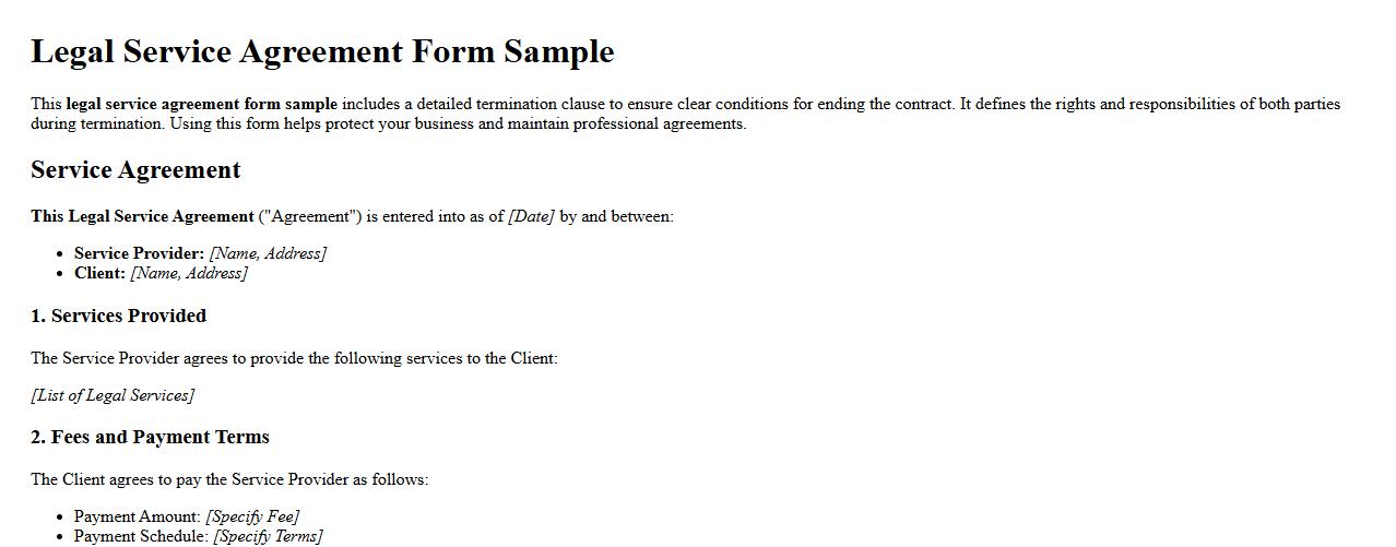 legal service agreement form sample with termination clause image preview
