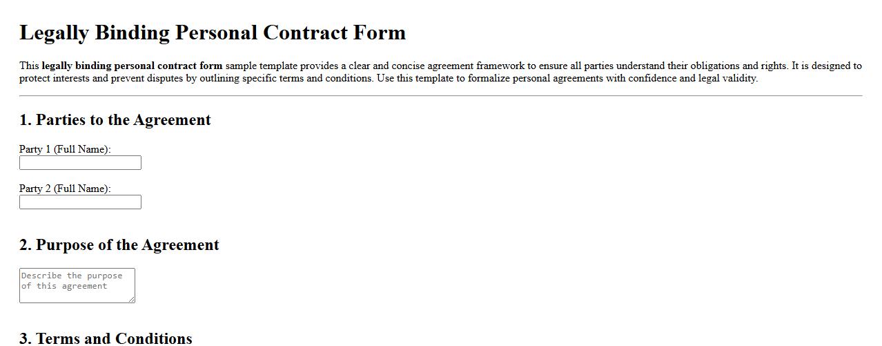 Legally binding personal contract form sample template image preview