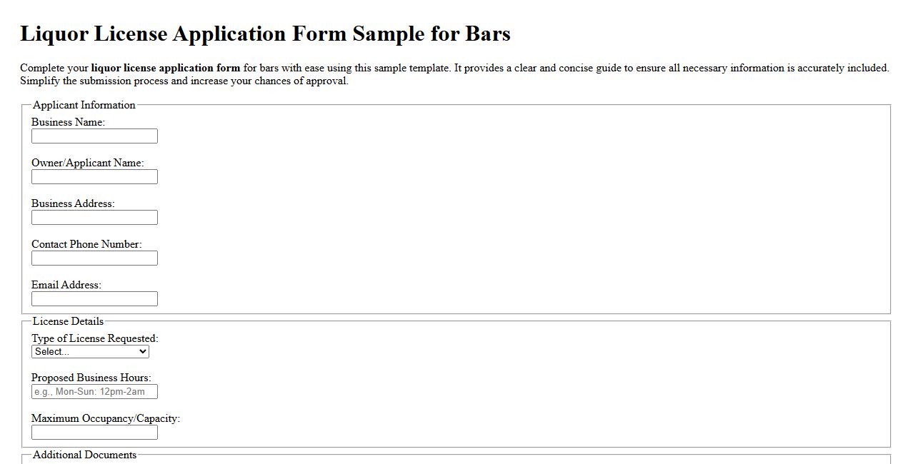 Liquor license application form sample for bars image preview