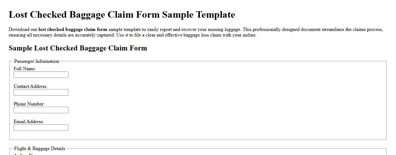Lost checked baggage claim form sample template image preview