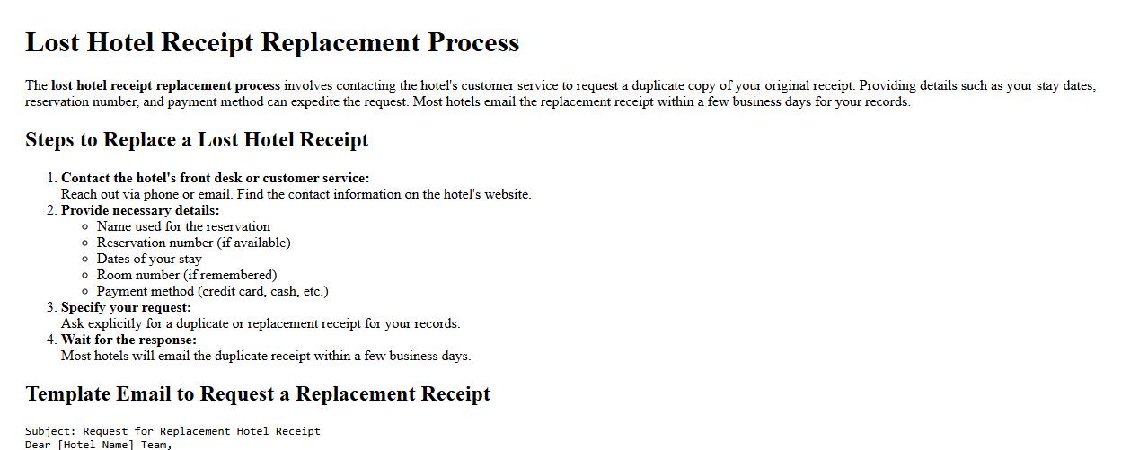 lost hotel receipt replacement process image preview