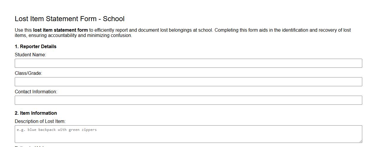 lost item statement form sample for school image preview