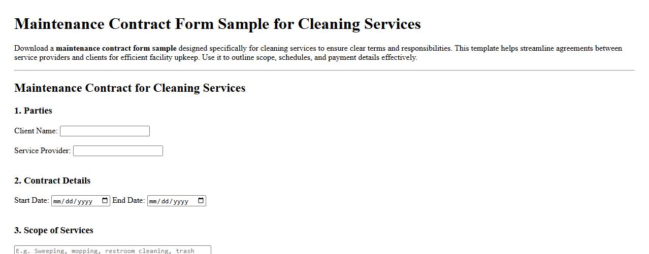 Maintenance contract form sample for cleaning services image preview